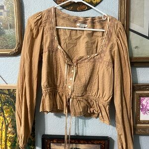 American Eagle Outfitters Tan Peasant Blouse